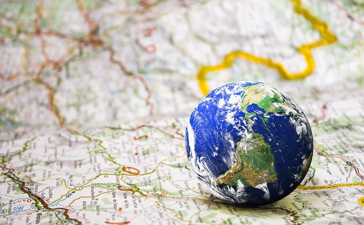 earth on road map background