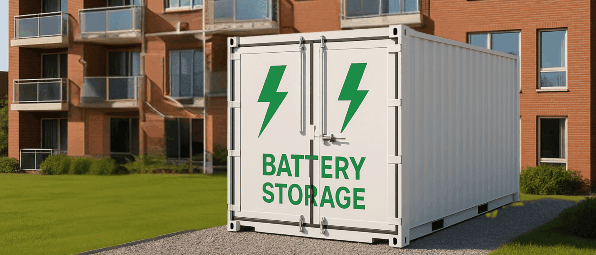 Batterijopslagcontainer met bliksemlogo's