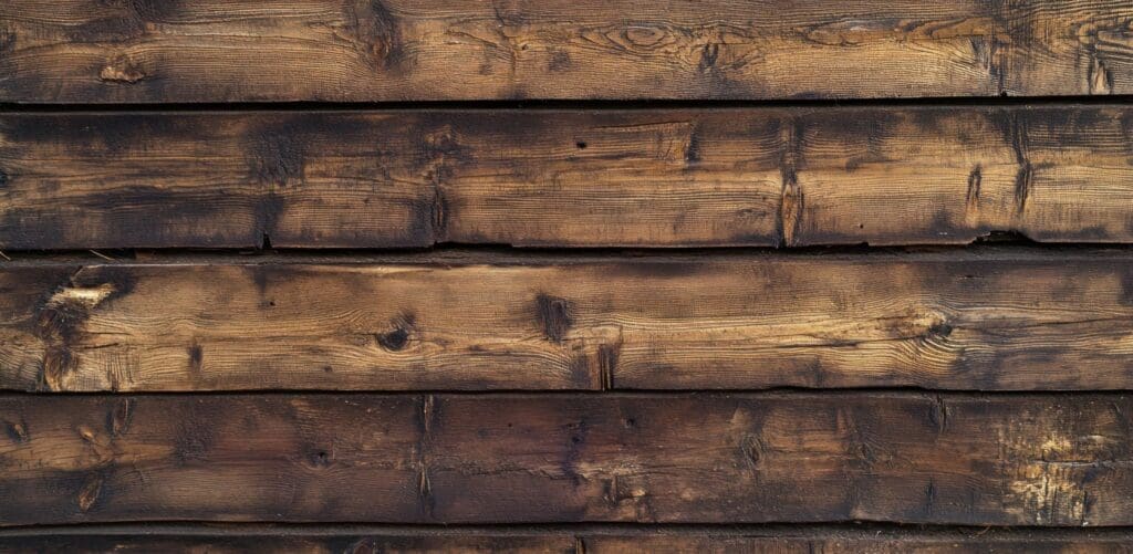 close-up van een paar verweerde en oude houten planken horizontaal op elkaar